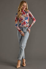 Multicolored Abstract Floral Mesh Top