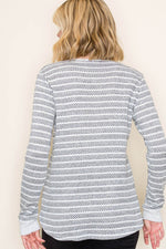 Textured Stripe Pullover Knit Top - Light Grey
