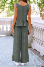 Green Ribbed Ruffle Tank & Pants Set