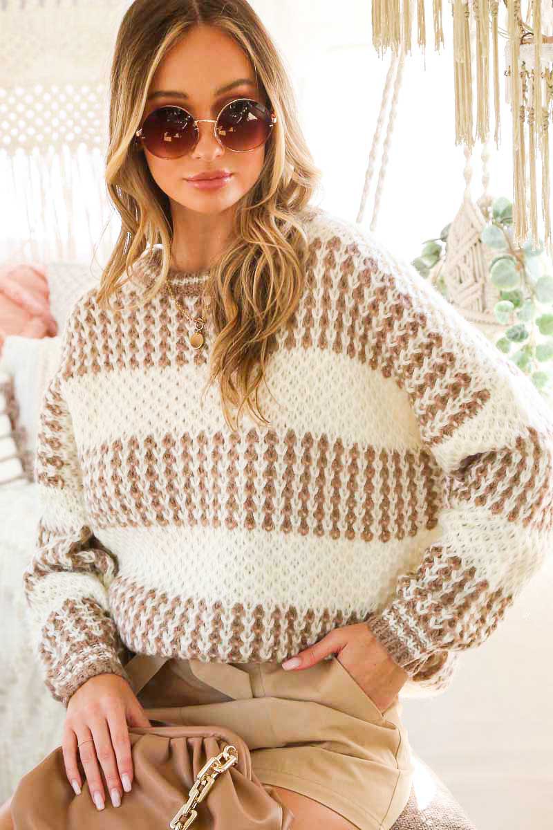 Crew Neck Color Blocked Knitted Sweater