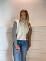 Neutral Color Block Turtle Neck Sweater