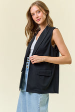 Black Shawl Neck Open Front Knit Vest Blazer