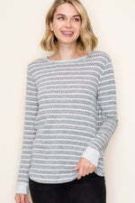 Textured Stripe Pullover Knit Top - Light Grey