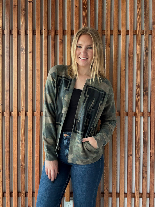Camo Iowa Sweatshirt Cardigan