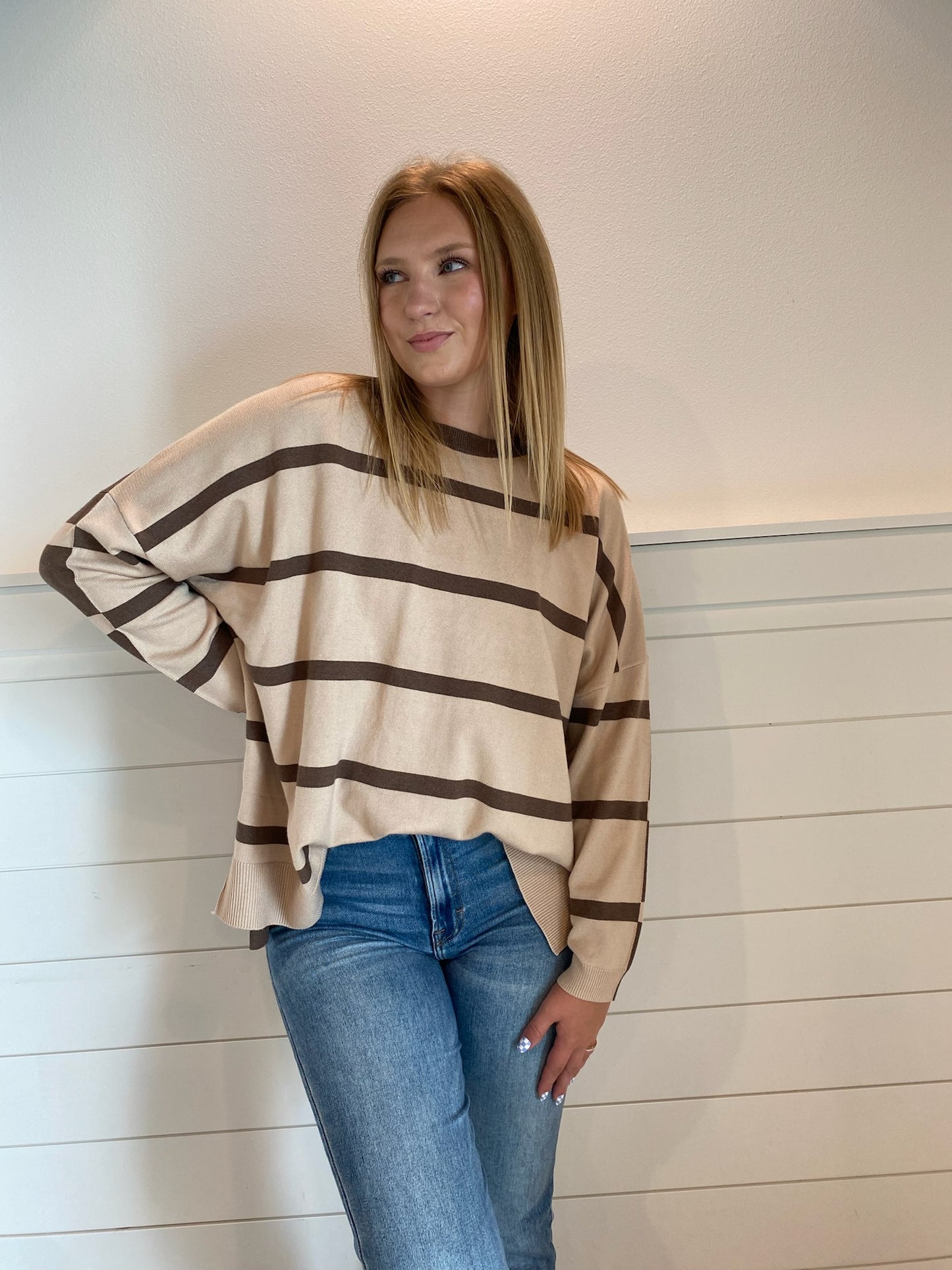 Beige/Brown Striped Loose Sweater