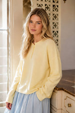 RAW ROLLED EDGE HENLEY RELAXED PULLOVER SWEATER : BUTTER YELLOW