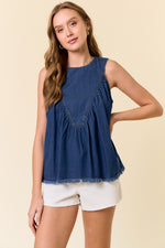 Tencel Chambray Shirred Swing Tank