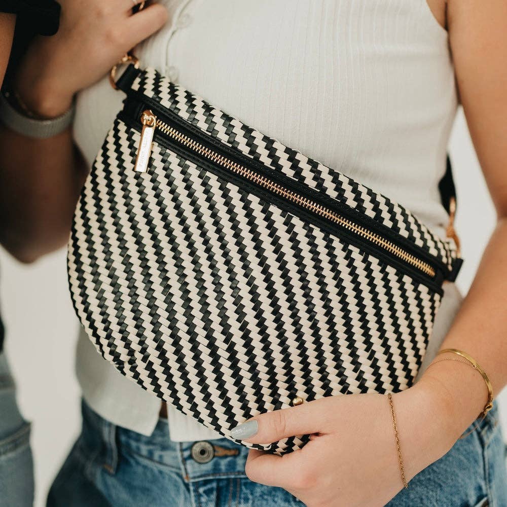 Diagonal Woven Westlyn Bum Bag:Two Tone Black/Cream