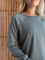 Crew Neck Pinstriped Top- Grey