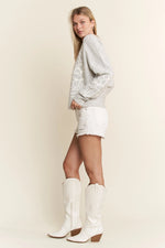 Floral Embroidered Knit Sweater - Grey