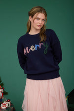 Merry Tinsel Graphic Sweater - Navy