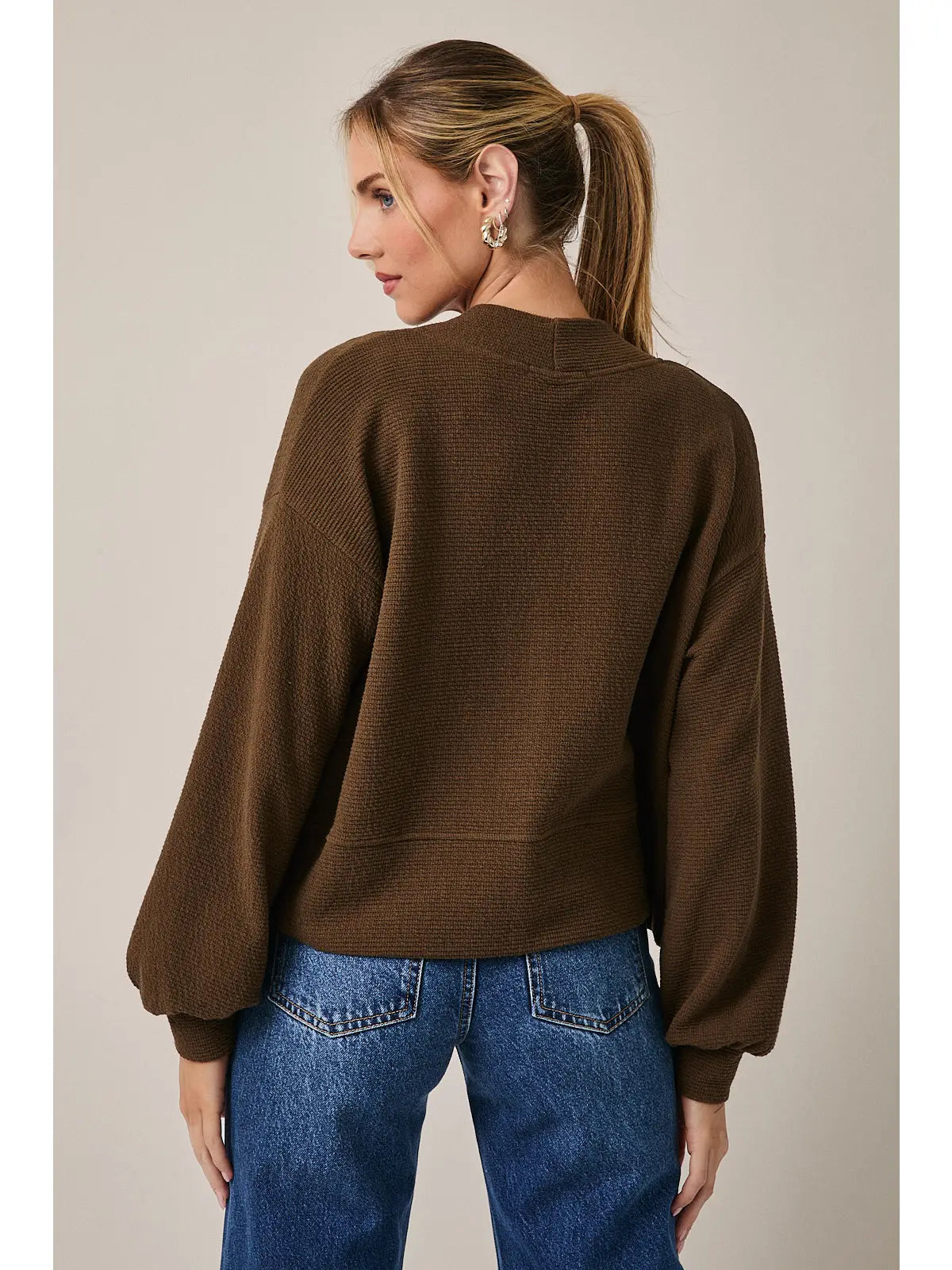 Long Sleeve Cropped Cardigan - Brown