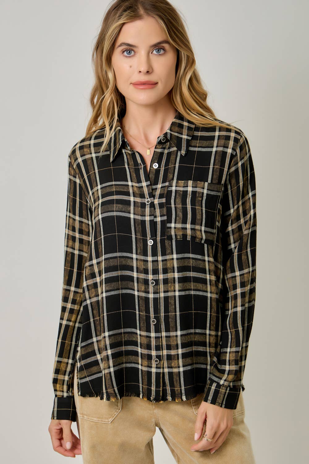 Washed Plaid Button Down Shirt: Washed Black