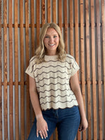 Lt. Taupe Scallop Striped Sweater Top