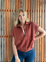 Buttery Soft Modal Flap SS Jacket: Terra Cotta