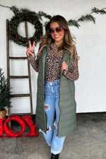 Kendall Long Puffer Vest - Olive