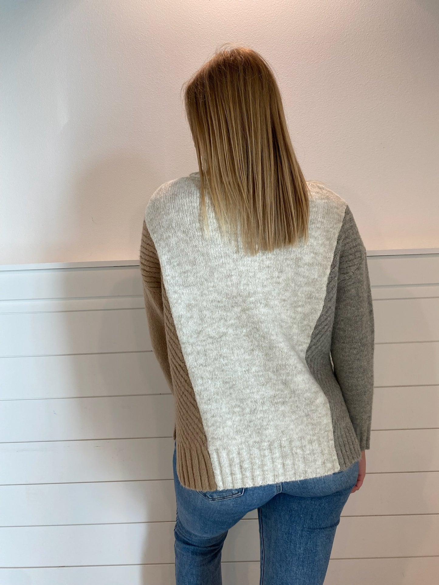 Neutral Color Block Turtle Neck Sweater