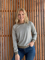 Crew Neck Pinstriped Top- Taupe