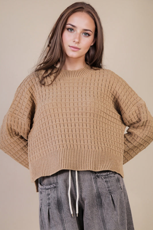 Oversized Textured Knit Sweater - Mocha