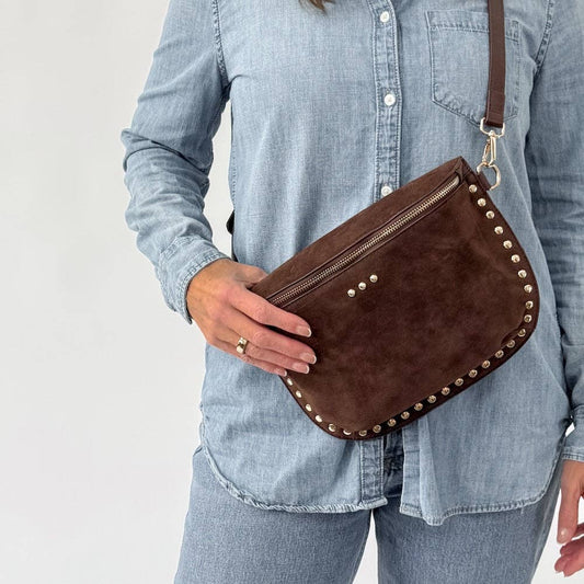 Sabrina Studded Suede Bum Bag - Chocolate