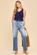 Embroidered Stitching Detail Sleeveless Top - Navy