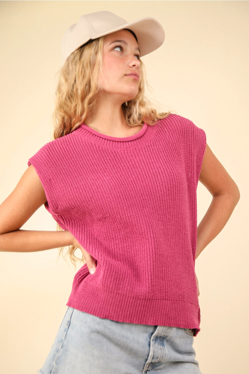 Oversized Soft Knit Sweater Vest Top - PINK