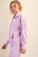 Modal Scuba Piping Quarter Zip Pullover - Blossom/Cream
