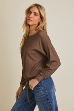 Long Sleeve Drawstring Top - Mocha