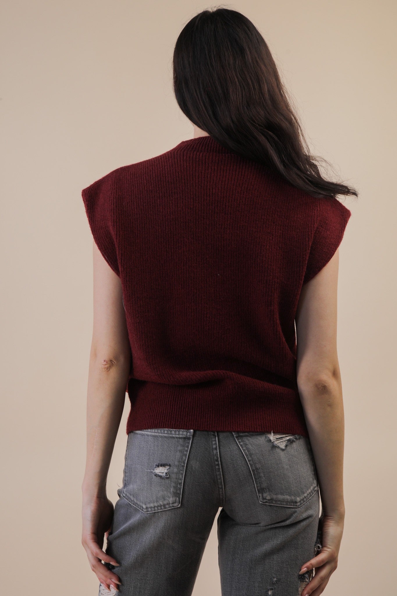 Soft Knit Sweater Vest Top - Burgundy