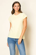 Round Neck Cloudy Knit S/S Top: Banana