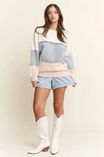 Oversized Denim Horizontal Stripe Sweater