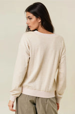 Oversized Vertical Stripe Two-Tone Ribbed Top - Light Beige