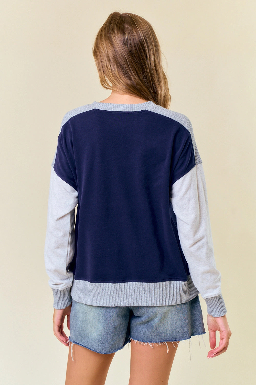 Navy Colorblock Pullover Top