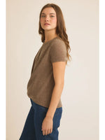 Front Twist Short Sleeve Top - Mocha