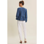 Romantic Twist Heart Buttons Denim Babydoll Top