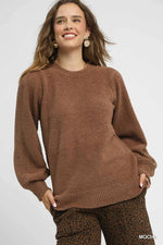 Cozy Textured Balloon Sleeve Sweater - Mocha