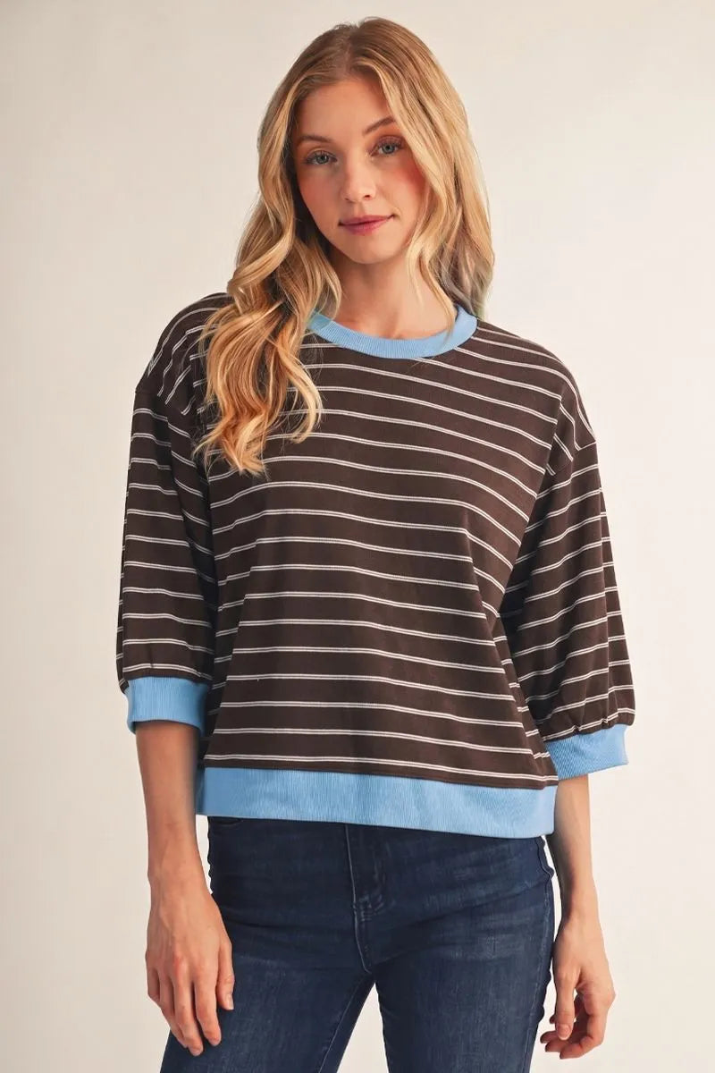 Brown Stripe with Blue Trim Accent