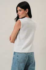 Sleeveless Diagonal Panel Stripe Top - Light Grey/Cream
