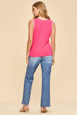 Embroidered Stitching Detail Sleeveless Top - Hot Pink