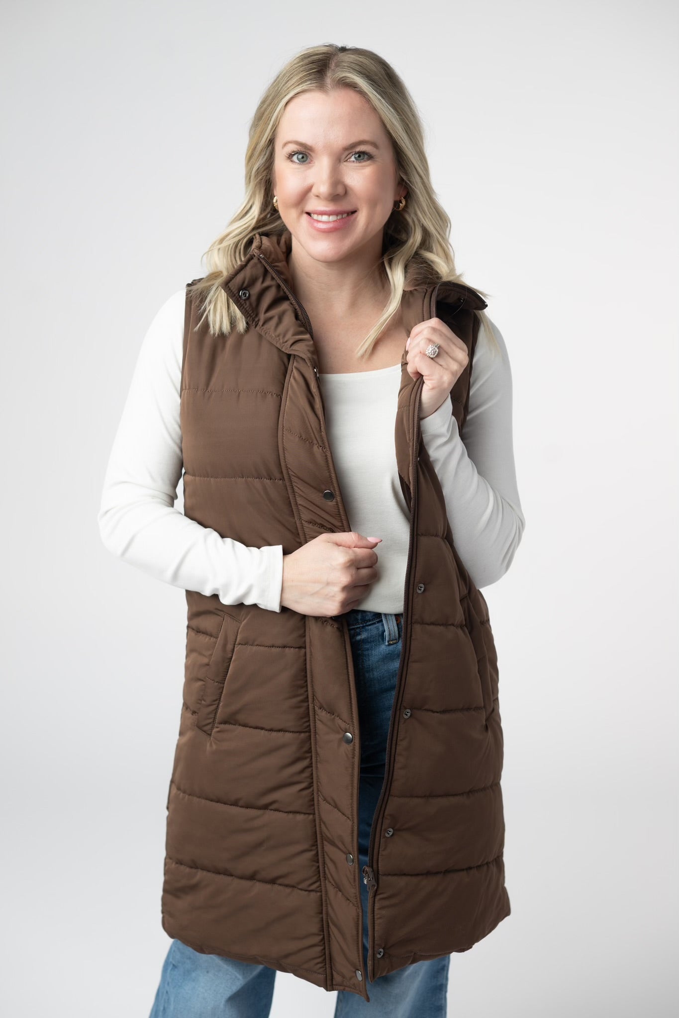 Harlow Long Vest - Brown