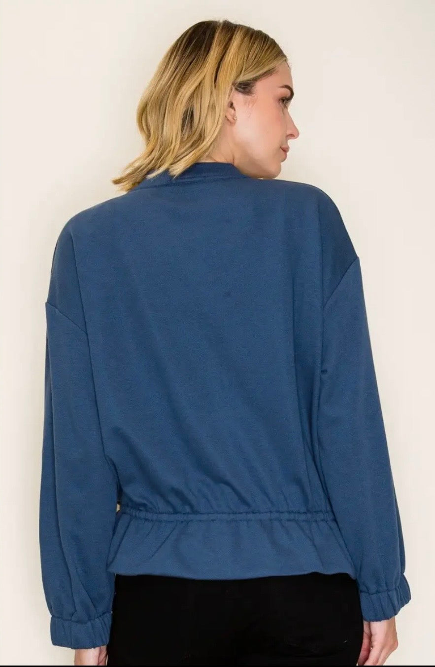 Blue Sky Ruffle Bomber Jacket