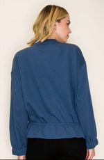 Blue Sky Ruffle Bomber Jacket