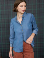 Chambray Collared 3/4 Tab Sleeve Button Down Shirt