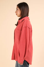 Oversized Cozy Button Down Shacket - Rose