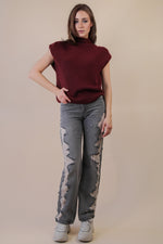 Soft Knit Sweater Vest Top - Burgundy