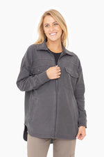 Oversized Cotton Blend Shacket - Black