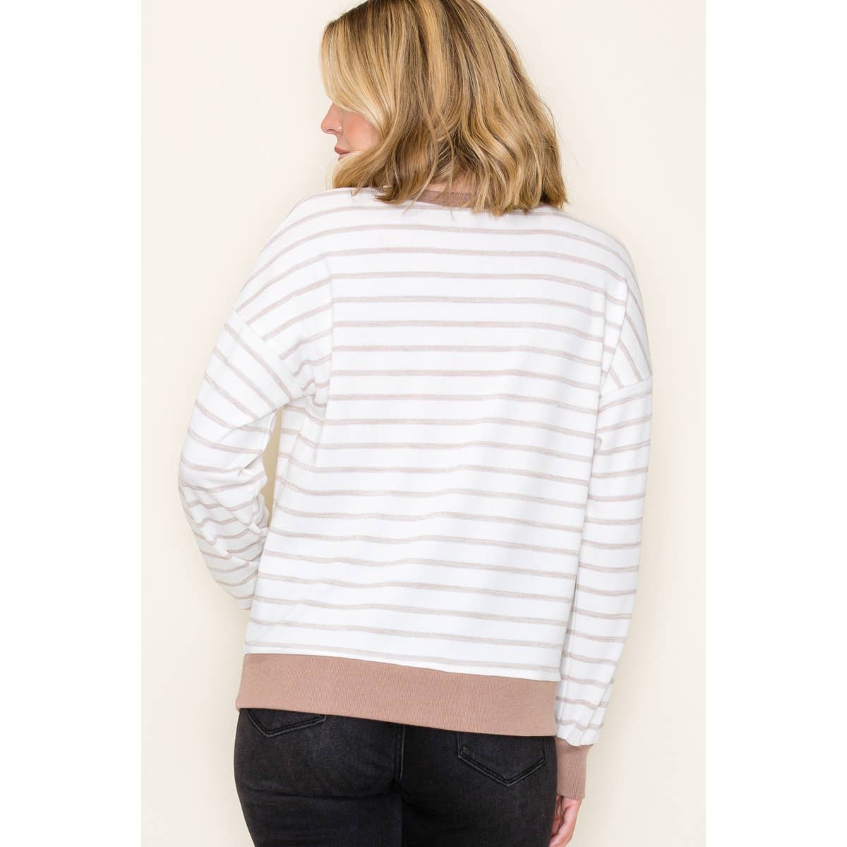 Striped Pullover Knit Top - Taupe