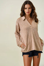 Two-Tone Ribbed Pullover W/ Round Pocket