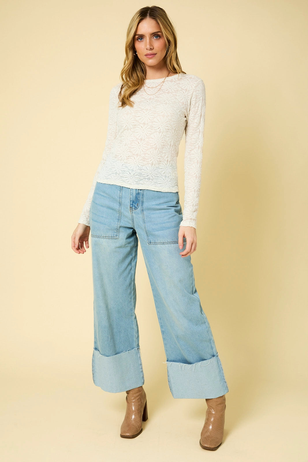 Ivory Long Sleeve Texture Knit Top