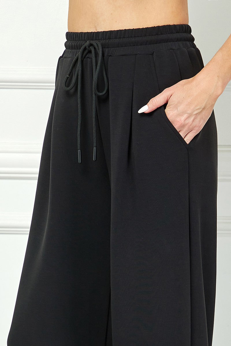 Wide-leg Pants With Drawstring Waist - Black
